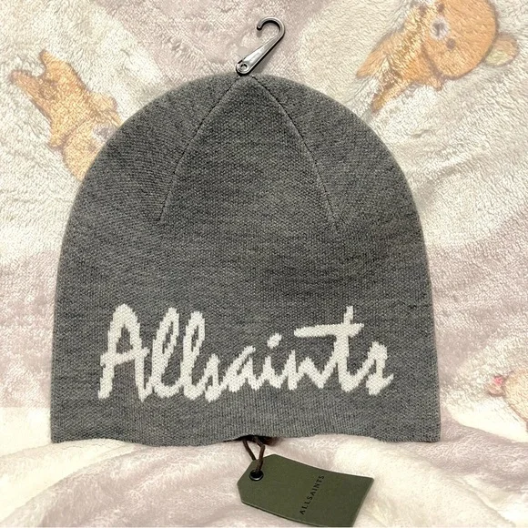 All Saints | logo jacquard beanie ALLSAINTS Logo Jacquard Beanie Cortina Beige OS NWT $79 | eBay main image 4